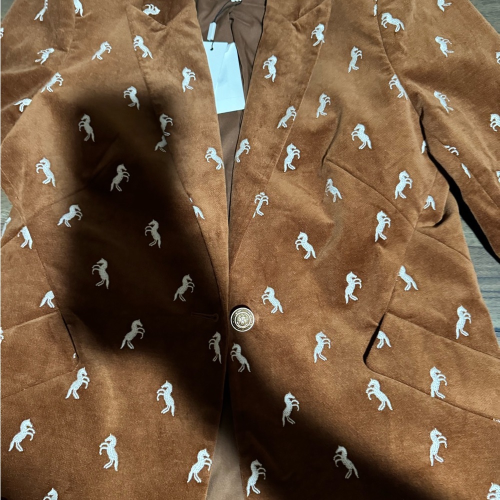L'AGENCE Brown Blazer with White Embroidery